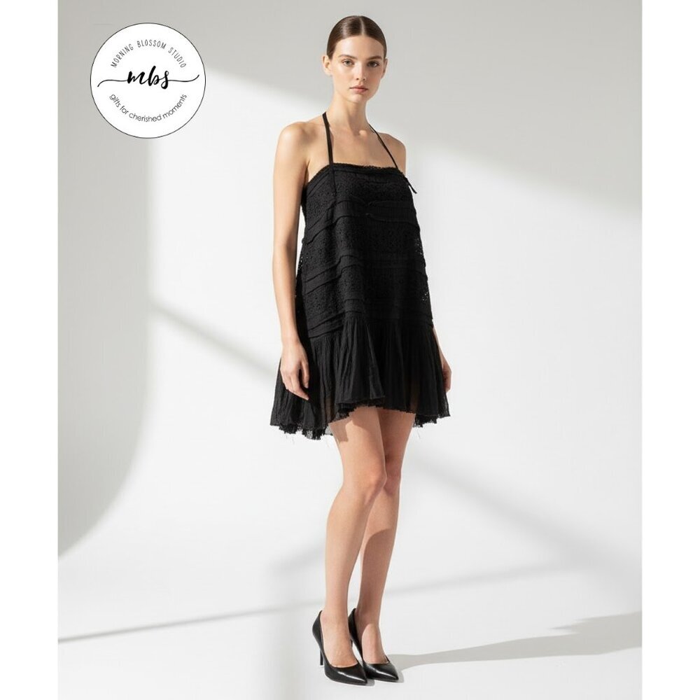 Free People Shailee Lace Slip‎ Mini Dress Black Women M